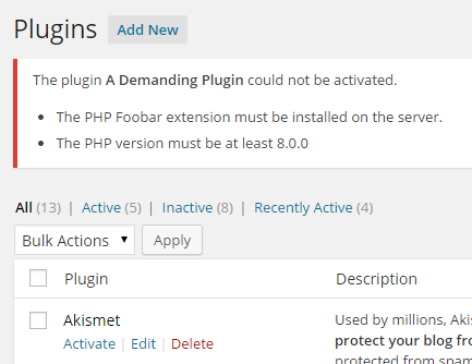 Plugin not activated